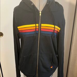 Aviator Nation Black Hoodie with Rainbow Stripes